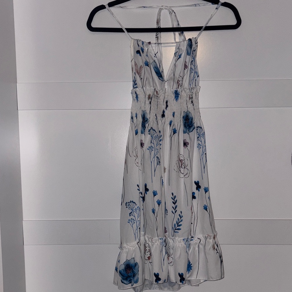 SHEIN White Midi Dress with Blue Floral Print